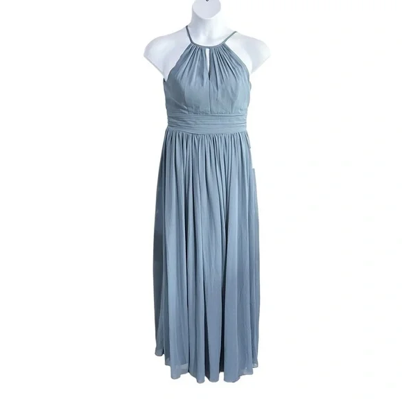 LEVKOFF Keyhole Neck Chiffon A-Line Blue Gown Size 10 NWT - Picture 3 of 8